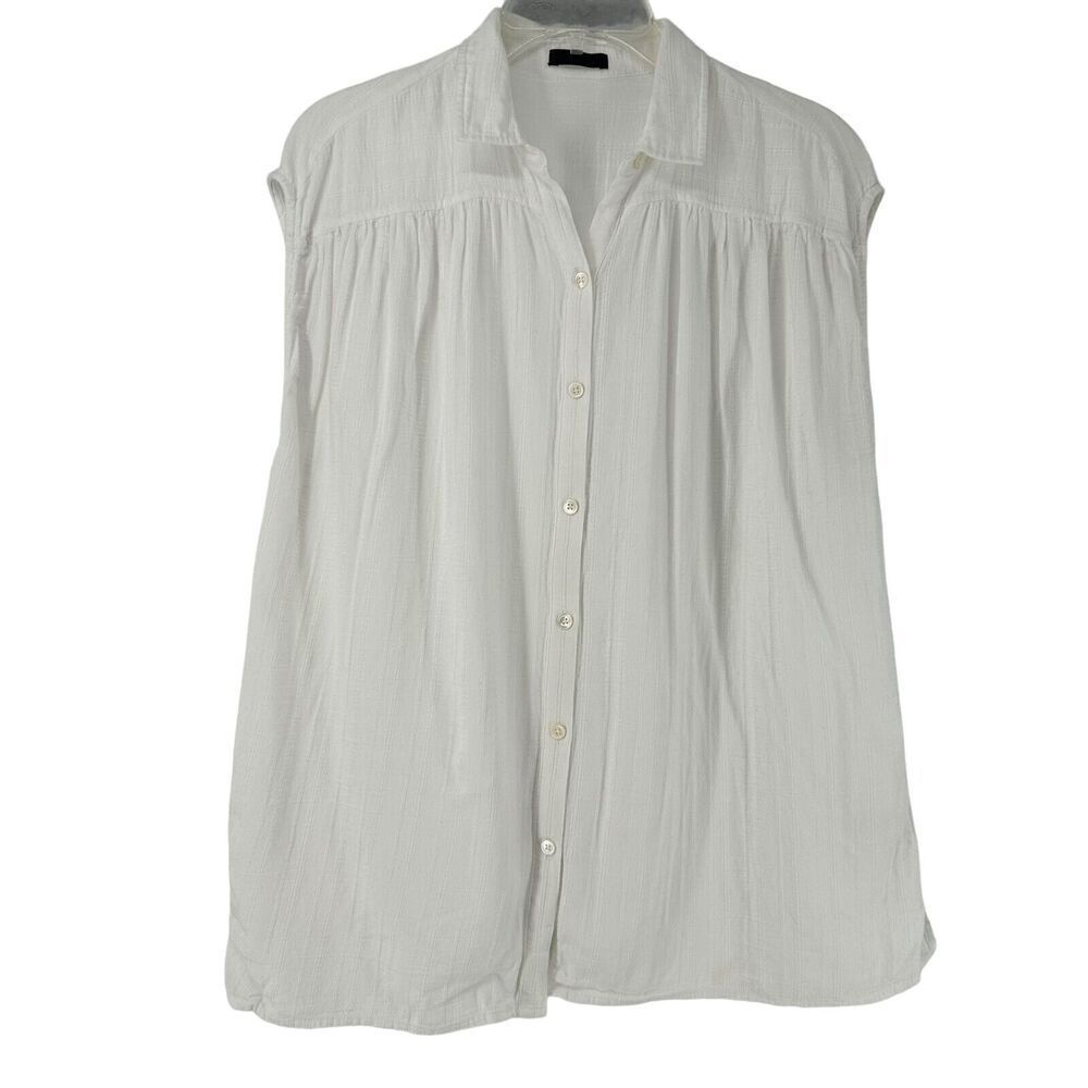 ATM Top White Cotton Gauze Sleeveless Boxy Size M Breathable Button Up Collared